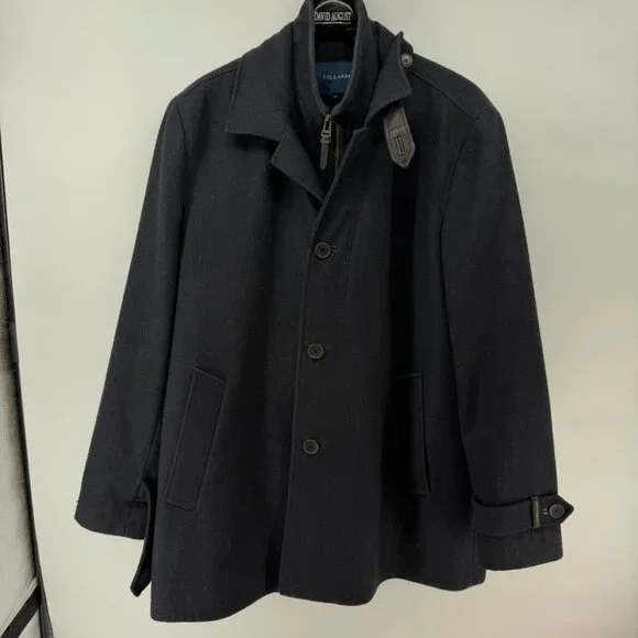 Cole Haan Men's Size XXL Classic Collared Wool-Blend Car Coat Navy - Picture 1 of 8